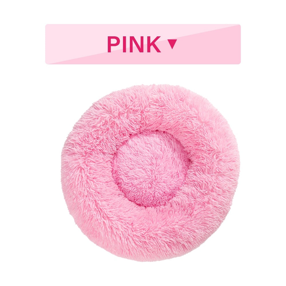 Fluffy Donut Dog Bed Warm Soft Long Plush Pet Cushioned Calming Small, Medium Large Dog Beds