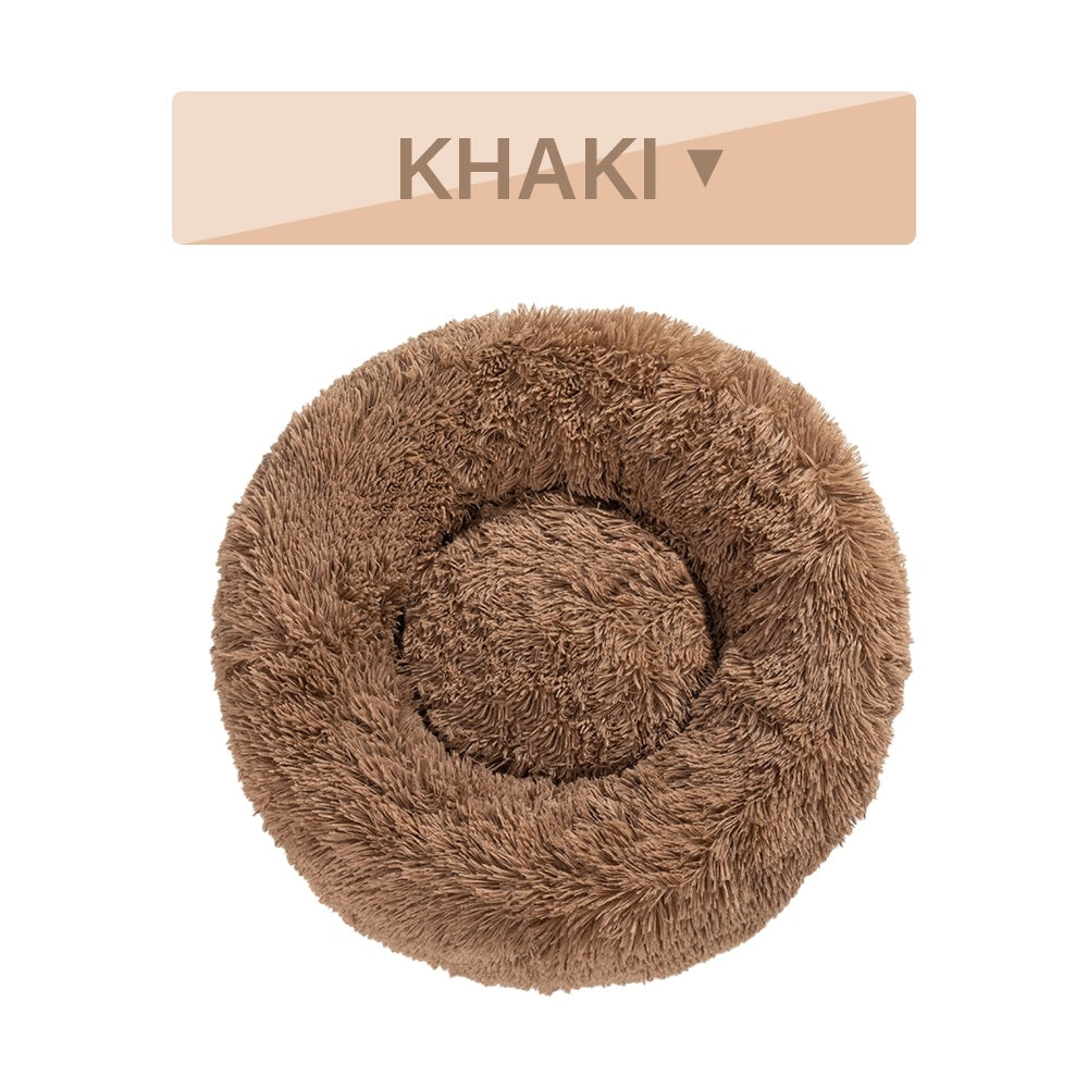 Fluffy Donut Dog Bed Warm Soft Long Plush Pet Cushioned Calming Small, Medium Large Dog Beds