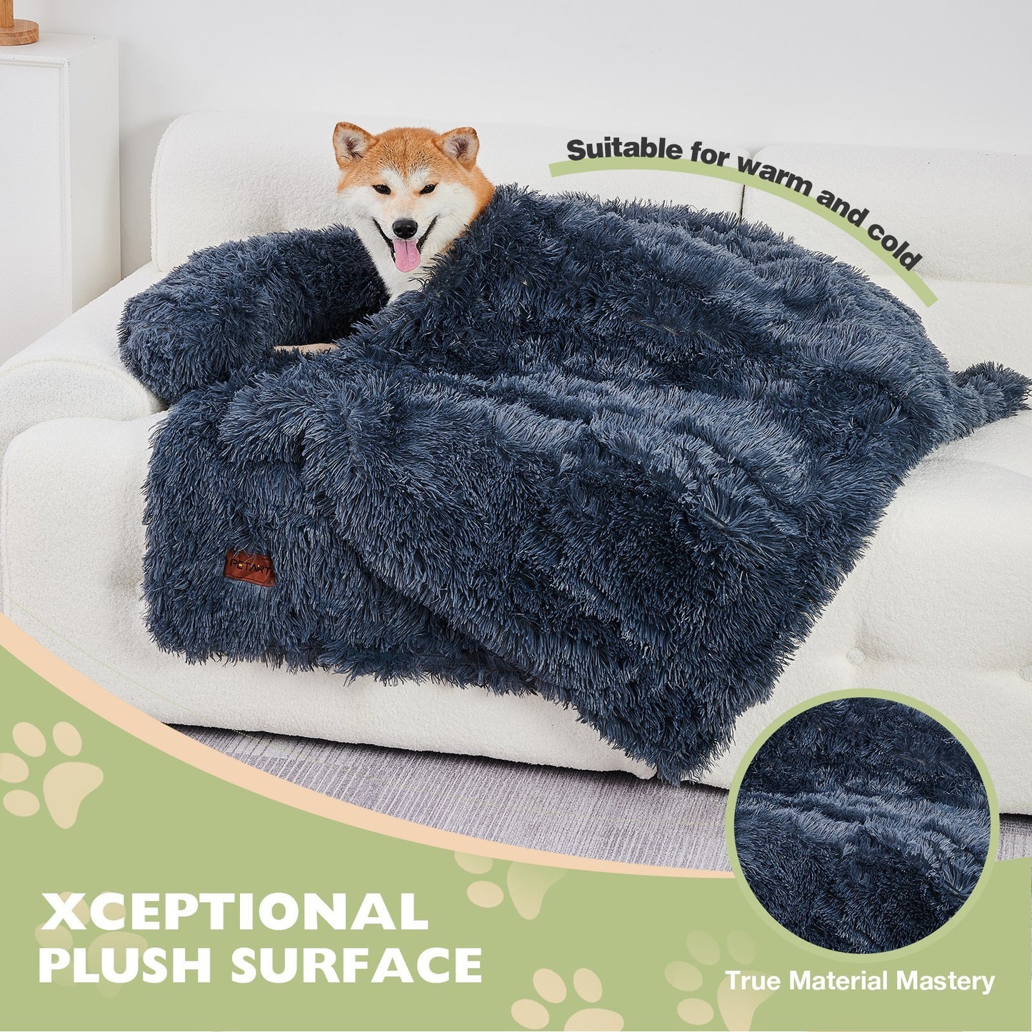 Dog Couch Bed Mat - Fluffy Plush Dog Sofa Bed With Blancket ,Pet Furniture Protector With Removable Washable Cover For Medium And Large Dogs, For Indoor, Outdoor, And Car Use