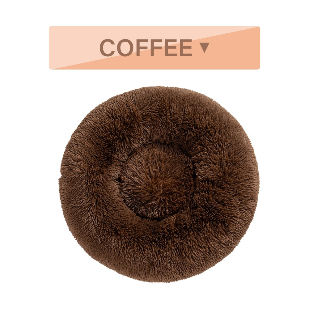 Fluffy Donut Dog Bed Warm Soft Long Plush Pet Cushioned Calming Small, Medium Large Dog Beds