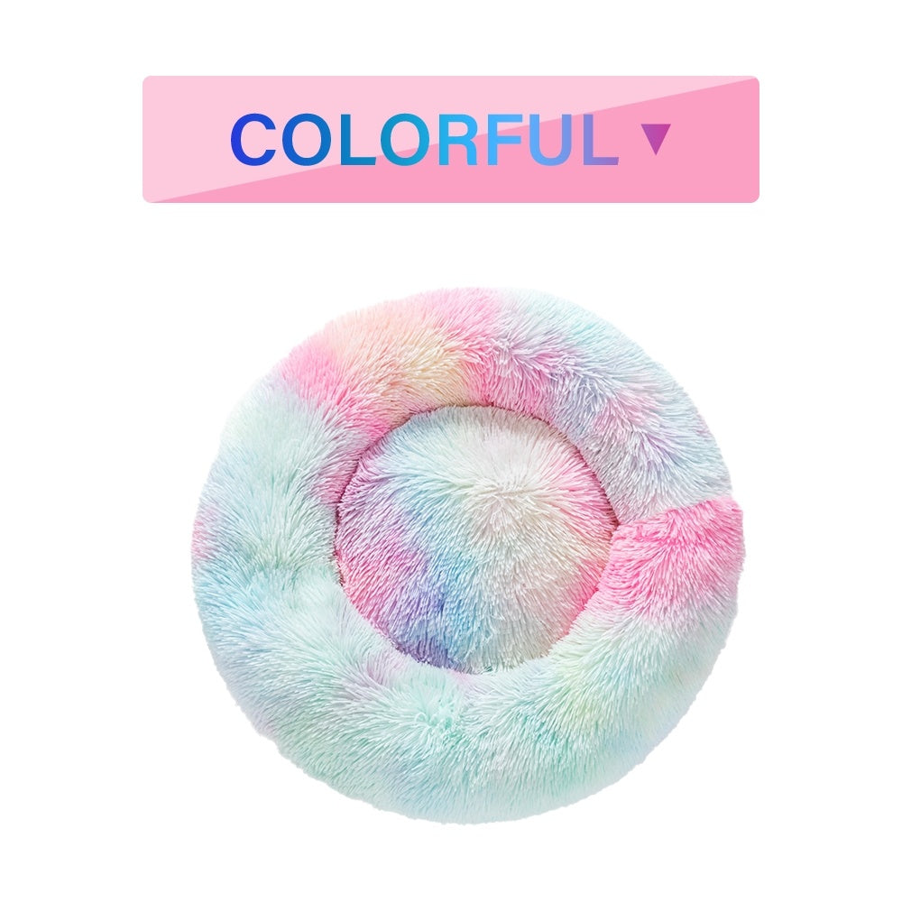 Fluffy Donut Dog Bed Warm Soft Long Plush Pet Cushioned Calming Small, Medium Large Dog Beds