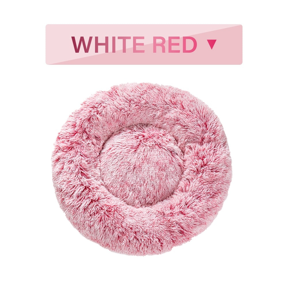 Fluffy Donut Dog Bed Warm Soft Long Plush Pet Cushioned Calming Small, Medium Large Dog Beds