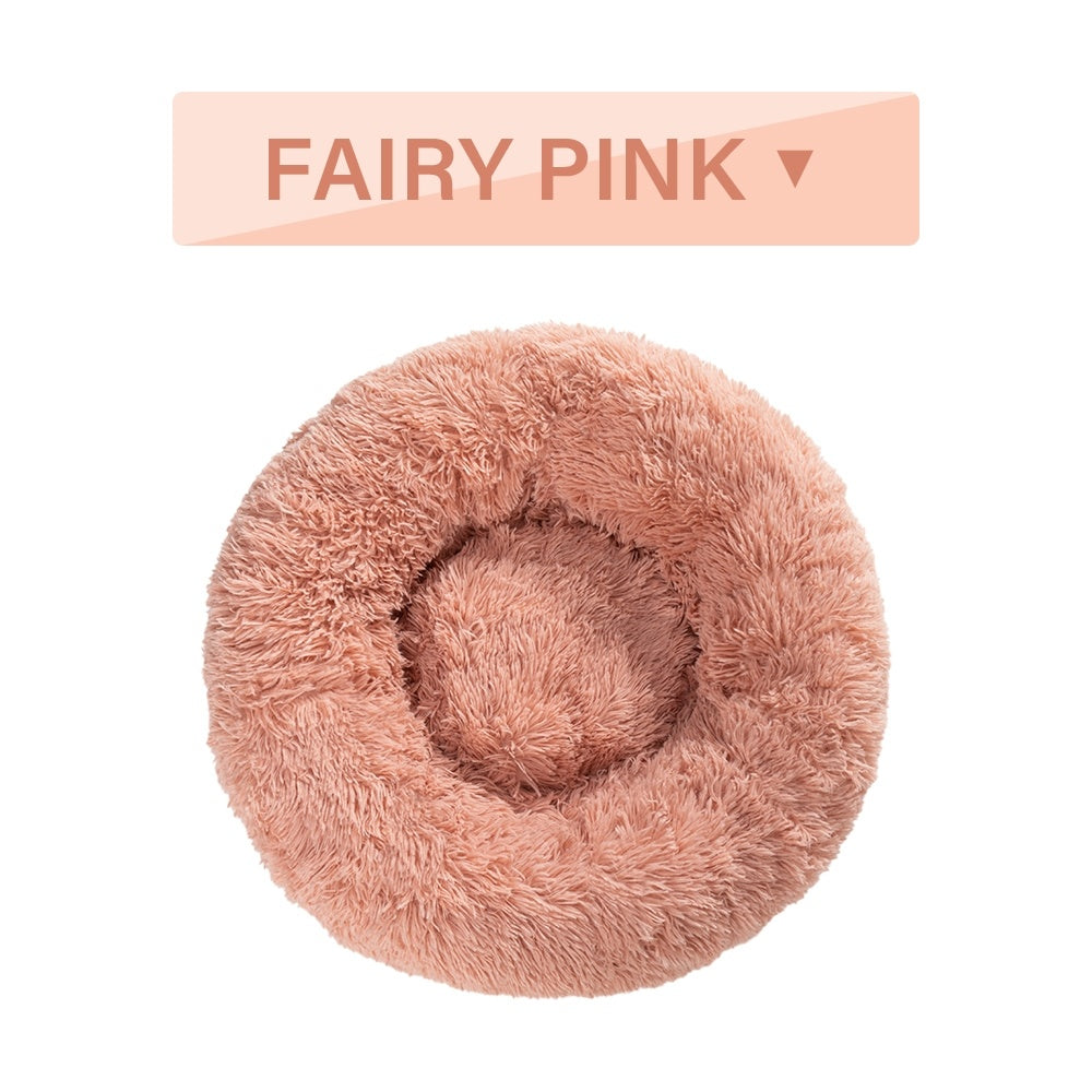 Fluffy Donut Dog Bed Warm Soft Long Plush Pet Cushioned Calming Small, Medium Large Dog Beds